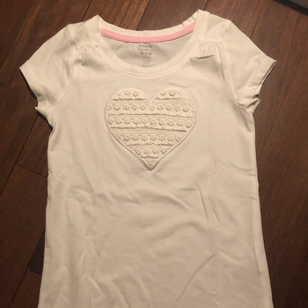 NWOT Girls white shirt with heart embellishments